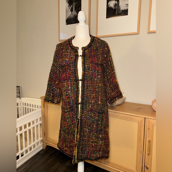 Anthropologie Ett:Twa Tweed Longline Multicolored jacket size L - Picture 3 of 8